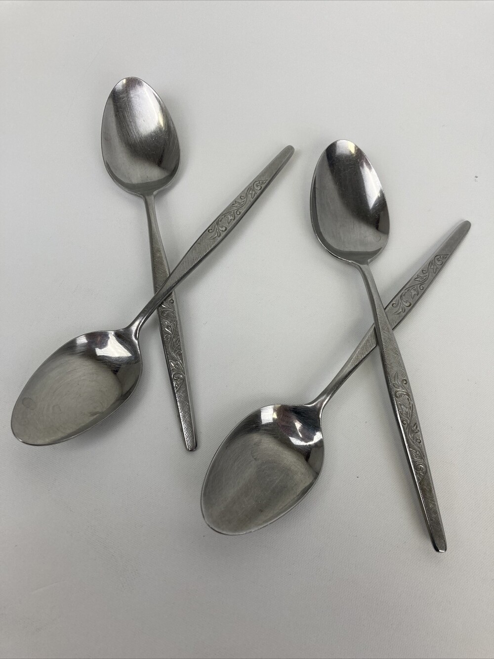 Set 4 VTG Nasco Caress Teaspoon Rosevine Pattern Stainless Japan 6 3/8" Flatware